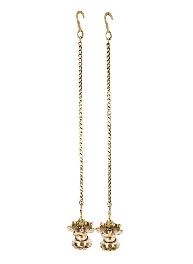 APKO Handmade Antique Ethnic Peacock Design 7 Oil Wick Brass Hanging Diya, Brass Diyas for Decoration, Temple Decor (Pack of 2) - Image 1